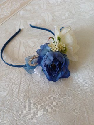 Abito bambina bianco con fiori blu e cerchietto