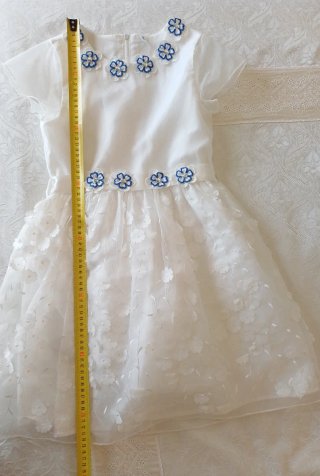 Abito bambina bianco con fiori blu e cerchietto