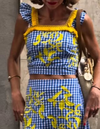 Conjunto falda y top cuadros azul y amarillo