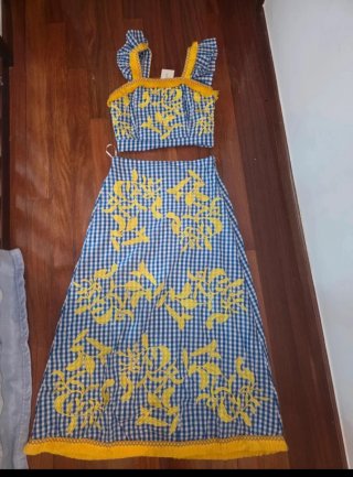 Conjunto falda y top cuadros azul y amarillo
