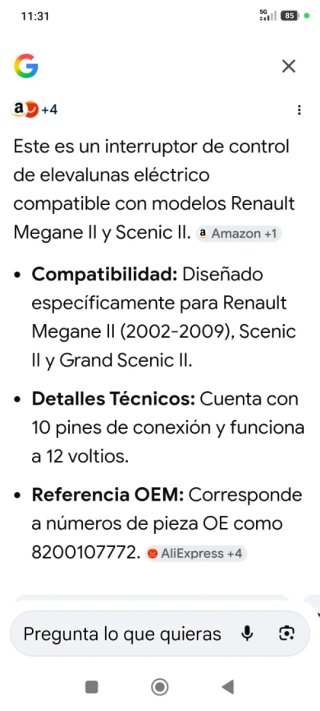 Interruptor Elevalunas Clio compatible+modelo
