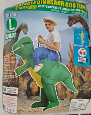 Disfraz inflable dinosaurio.