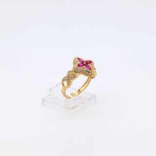 Anillo Oro 18k Flor Circonitas Rosas