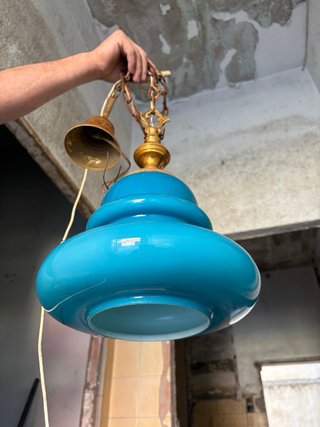 Lámpara colgante vintage turquesa opalina