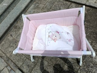 Minicuna bebé plegable rosa