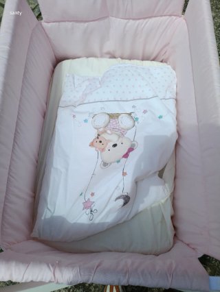 Minicuna bebé plegable rosa