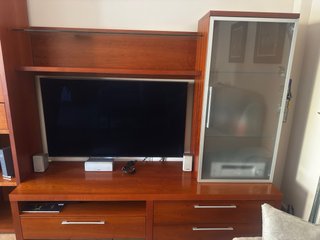 Mueble de salón modular madera y cristal