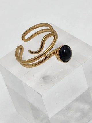 Anillo Chapado Oro Acero Quirúrgico Negro