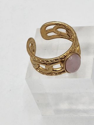Anillo Chapado Oro Acero Quirúrgico Rosa Ajustable
