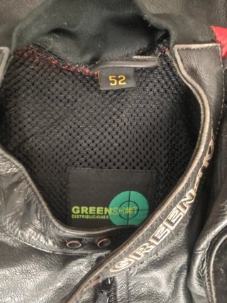 Traje de moto GREEN SHOT cuero negro/rojo/gris