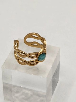 Anillo Chapado oro Acero Quirúrgico Turquesa