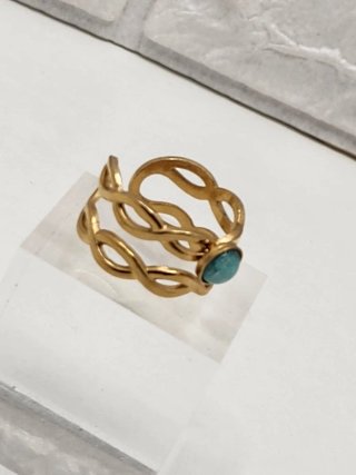 Anillo Chapado oro Acero Quirúrgico Turquesa