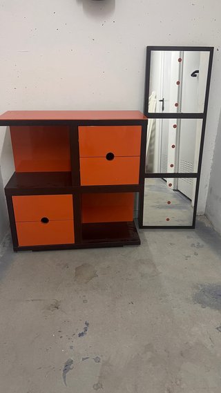 Mueble recibidor madera y cristal naranja