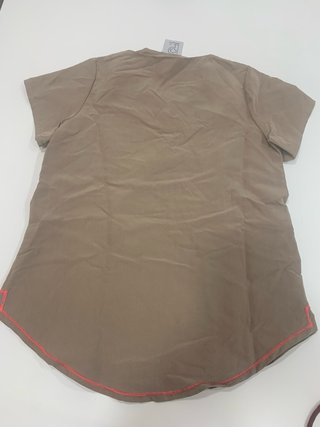 Vestido niña beige con ribete coral