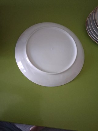 1 Plato porcelana borde rosa 24cm y 6 de 16 cm
