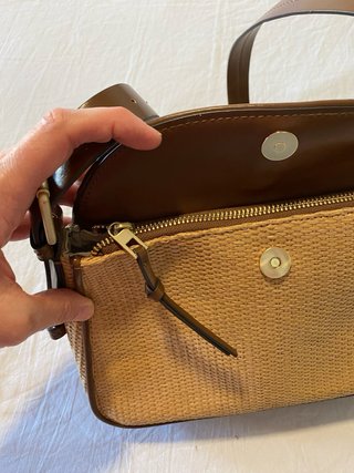 Bolso imitación rafia beige y marrón