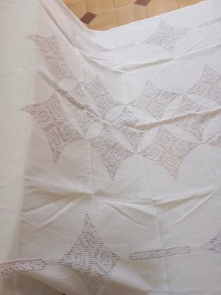 Mantel Lino Bordado Deshilado Lagartera artesanal