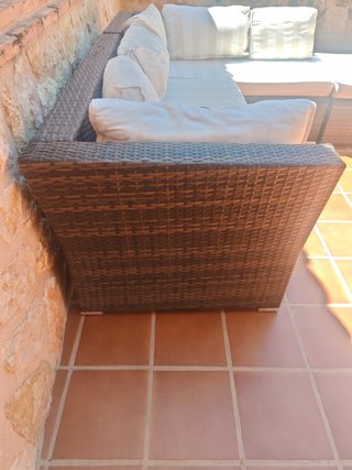 Divano modulare esterno in rattan grigio e blu