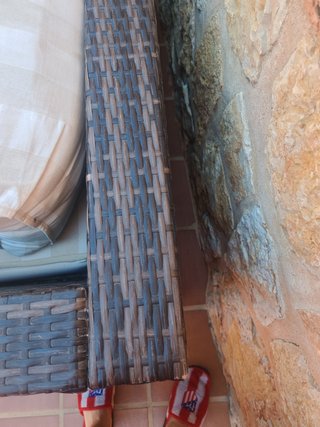 Divano modulare esterno in rattan grigio e blu