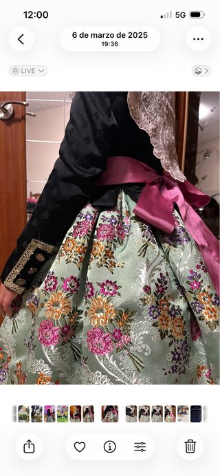 Traje Fallera Niña Verde y Multicolor. Talla 4-6