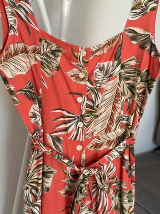 Mono Mango Coral Estampado Hojas Talla M