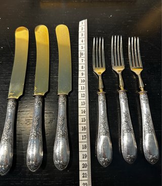 Lotto 6 posate vintage in argento 800 (3 coltelli