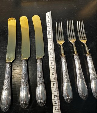 Lotto 6 posate vintage in argento 800 (3 coltelli