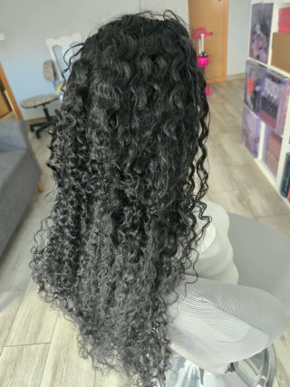 Peluca de cabello natural rizado 75 cm de largo