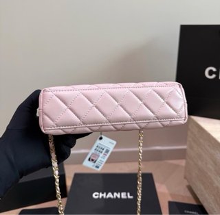 Borsa Chanel con manico e catena rosa dorato