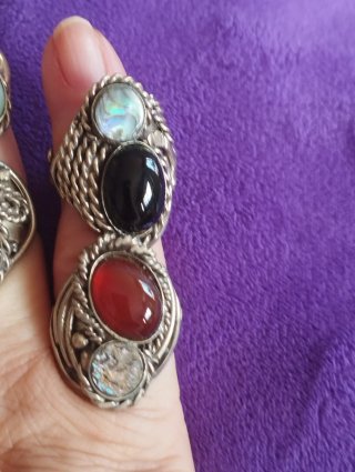 Anillo Artesanal Alpaca y Piedra Ajustable.