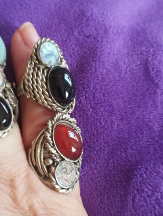 Anillo Artesanal Alpaca y Piedra Ajustable.