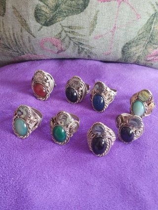 Anillo Artesanal Alpaca y Piedra Ajustable.
