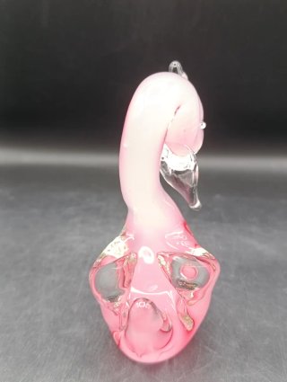 Scultura di cigno in cristallo Murano rosa trasparente