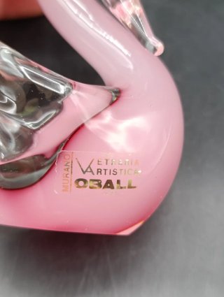 Scultura di cigno in cristallo Murano rosa trasparente