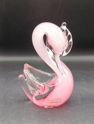 Scultura di cigno in cristallo Murano rosa trasparente
