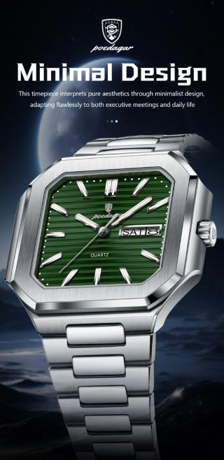 Reloj Poedagar Hombre Verde y Plateado