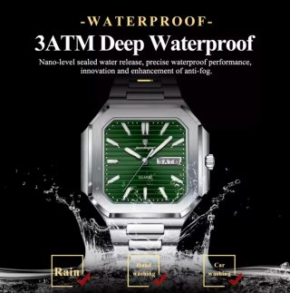 Reloj Poedagar Hombre Verde y Plateado