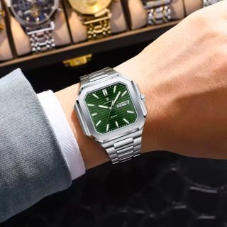 Reloj Poedagar Hombre Verde y Plateado