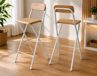 Pack 2 Taburetes Altos Plegables Madera y Metal