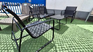 Conjunto terraza negro + mesa cristal