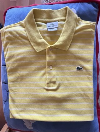 Polo Lacoste Rayas Hombre Amarillo