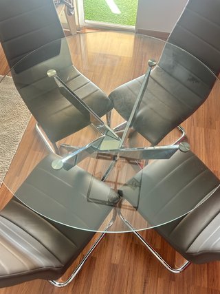 Mesa Comedor Cristal 120cm Patas Metal Cromado