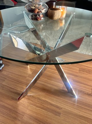 Mesa Comedor Cristal 120cm Patas Metal Cromado