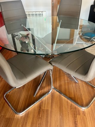 Mesa Comedor Cristal 120cm Patas Metal Cromado