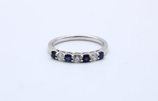 Anillo Oro Blanco 18kt Diamantes y Zafiros