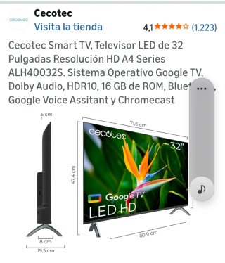 TV Cecotec 32 con Soporte 14 meses de compra