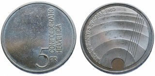 5 Francos Suiza 1985 Año Europeo de la Música