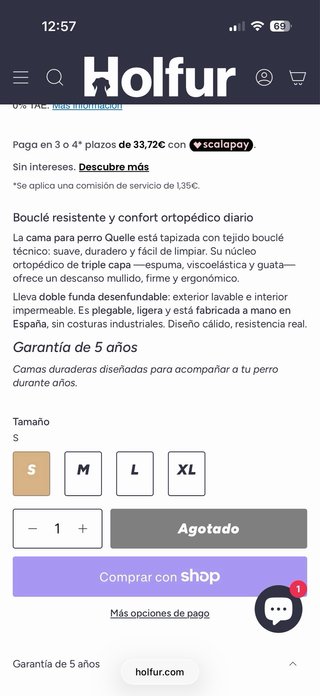 Cama ortopédica viscoelástica Talla S