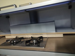 Cocina modular beige y azul
