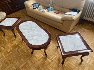 Set di Tavoli Ausiliari in Legno e Marmo